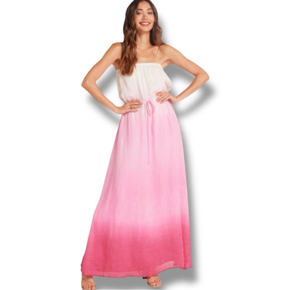 Bella Dahl Stylish chic Pink Ombre Dye Linen Lightweight Strapless Maxi Dress - Picture 12 of 13